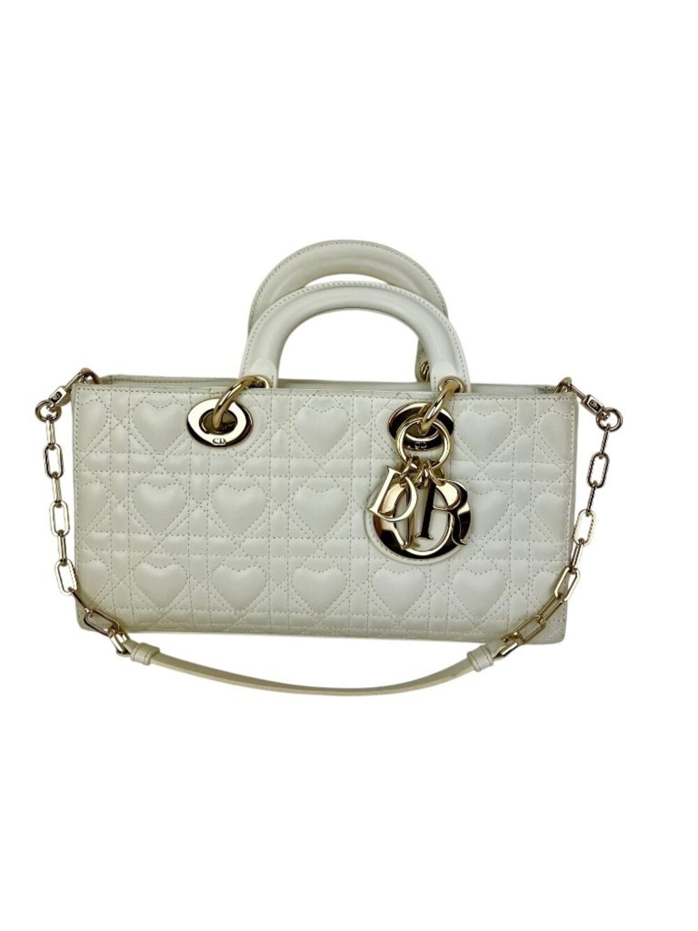 Christian Dior Lambskin Latte Cannage Medium Lady D-Joy White Shoulder Bag